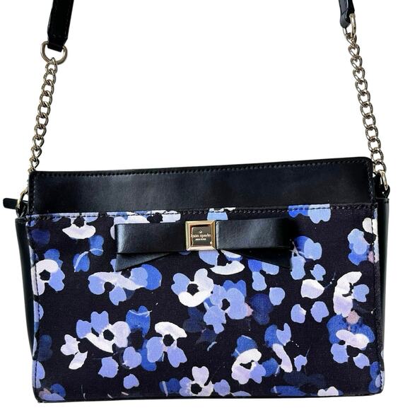 Kate Spade Crossbody Bag Blue White Floral Print Summer Designer‎ Shoulder Purse - Picture 4 of 16